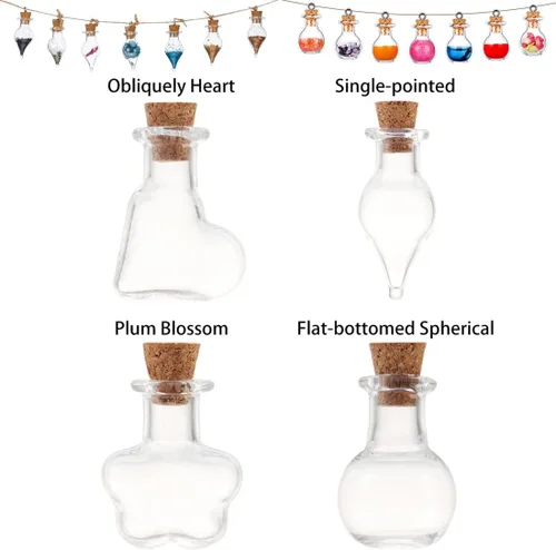 Vista 3 de 25 mini botellas de vidrio con tapas de corcho, 5 formas clásicas, pequeños frascos de vidrio, botellas de deseos, pequeños frascos decorativos