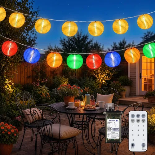 Vista 10 de StarryEver Linterna de Cadena de Luces para Exteriores con Enchufe, 12.2M Conectables, Luces de Linterna Blanca Cálida y Blanca con Control Remoto
