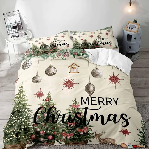 Vista 35 de LUVIVIHOME 2 piezas de funda de edredón de Navidad, juego de ropa de cama individual, ropa de cama rústica de cabaña, colcha de Navidad y Día