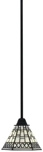 Vista 165 de Toltec Lighting Paramount - Mini colgante de 1 luz en acabado negro mate con cristal de arte perla de 7 pulgadas y estilo negro