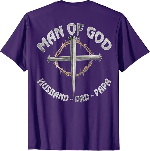 Vista 4 de Man of God Husband Dad Papa Christian Fathers Day (On Back) T-Shirt Asphalt Grey