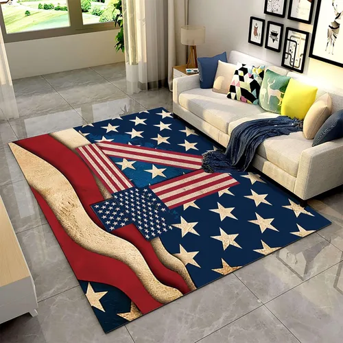 Vista 24 de Alfombra moderna y contemporánea con bandera estadounidense para interiores, 3 x 4 pies, alfombra antideslizante con temática de camuflaje verde
