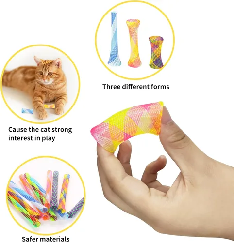 Vista 3 de Andiker 10 juguetes de tubo para gatos, malla de nailon de 5.1 pulgadas, telescópico plegable de plástico para gatos, elegante juguete multicolor