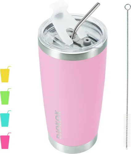 Vista 25 de BJPKPK Vaso térmico negro con tapa y pajita, de acero inoxidable, de 20 onzas, para café Pintura de caucho negro