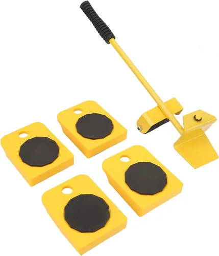 Vista 2 de KUIDAMOS Juego de mudanza de muebles, placa móvil de transporte de capacidad de 330.7 lbs, rueda de desplazamiento suave, rectangular, amarillo