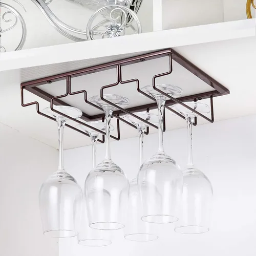 Vista 3 de FOMANSH Soporte para Copas de Vino - Organizador de Metal para 2 Paquetes de Copas de Vino con Tallo para Debajo del Gabinete, Colgador para Bar