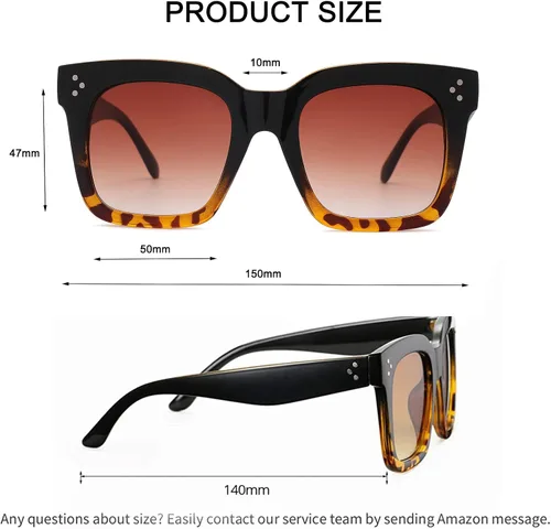Vista 11 de Bouryo Gafas de sol cuadradas retro de gran tamaño para mujer, lentes planas, lentes degradadas, UV400