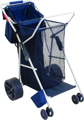 Vista 8 de Rio Beach Wonder Wheeler Deluxe - Carrito plegable utilitario, para césped y playa, azul marino