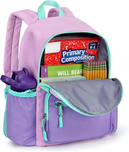 Vista 7 de mibasies Mochila para niños y niñas de 2 a 4 años, mochila preescolar para niños y niñas, mochila de jardín de infantes, Rosa Con Mediumpurple 1