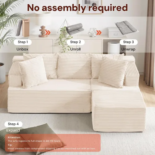 Vista 6 de Korser Sofás deshuesados para sala de estar, sofá de nube seccional con otomano, sofá en forma de L con asiento profundo de pana mullido y cómodo