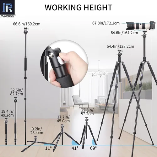 Vista 7 de INNOREL RT45A+D34 Trípode de cámara profesional de aleación de aluminio compacto portátil trípode fotográfico monopod para cámara réflex digital