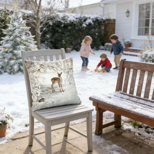 Vista 5 de Funda de Almohada Decorativa de Animales Navideños - 18 x 18 Pulgadas Funda de Almohada de Mascota Muñeco de Nieve Jarrón Ciervo Perro Conejo Pájaro