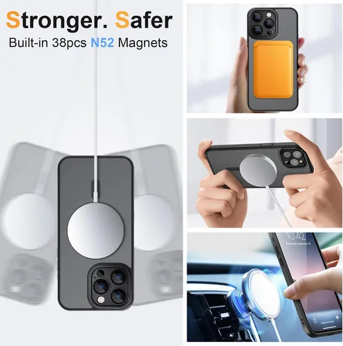 Vista 3 de ROYBENS Funda transparente mate para iPhone 12 Pro-Max compatible con Magsafe, protección completa de lente de cámara, protector de pantalla, correa