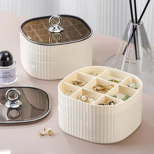 Vista 6 de Joyero, organizador de joyas de acrílico de 3 capas con asa, cajas de joyería transparentes para mujeres y niñas, organizador de maquillaje, soporte