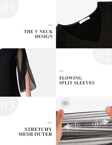 Vista 3 de SeSe Code Vestido de malla elástica con volantes y manga 34 para mujer, vestidos de invitadas de boda