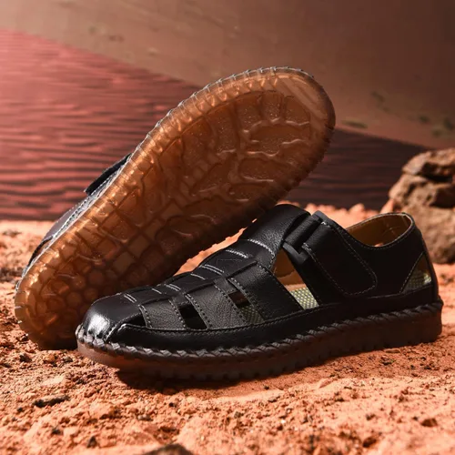 Vista 7 de Shaire Sandalias de hombre Zapatos de playa con punta cerrada de cuero al aire libre 99008negro