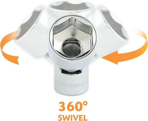 Vista 2 de Dynamic Herramientas 3/8" Drive 7 Pieza 6 Puntos SAE, Conjunto Universal Flex Socket Set, 3/8" - 3/4