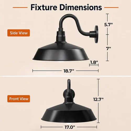 Vista 4 de 17 pulgadas. RLM Warehouse - Pantalla con brazo de cuello de cisne y bombilla Led A19 5000K de 9W Negro satinado
