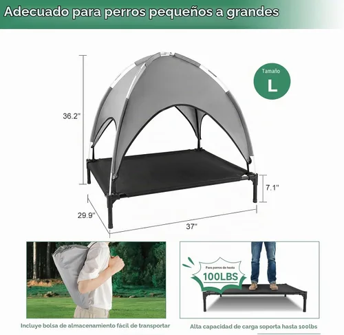 Vista 5 de Cama para perros para exteriores con toldo, cuna elevada, hasta