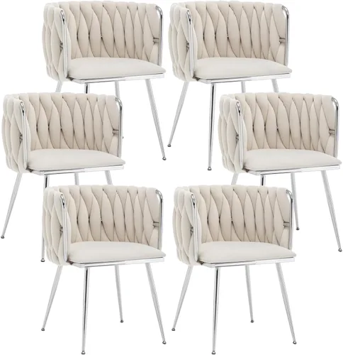 Vista 8 de Juego de 2 Sillas de Comedor de Terciopelo, Sillas Tapizadas para Comedor con Patas de Metal, Sillas de Comedor Modernas 2, Sillas Modernas de Beige