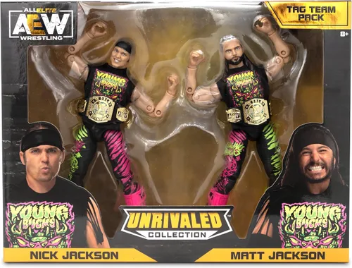 Vista 2 de All Elite Wrestling UNRIVALED - Paquete de 2 figuras de Matt Jackson y Nick Jackson de 6 pulgadas con accesorios, Multi - Exclusivo de Amazon