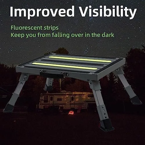 Vista 5 de Iron RV Steps, taburete plegable ajustable de 4 niveles con patas de goma antideslizantes, plataforma de tira fluorescente antideslizante