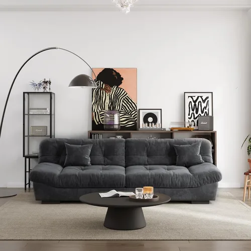 Vista 13 de Sofá modular profundo de 89 pulgadas, sofás minimalistas con cojín grueso, cómodo sofá de pana con dos almohadas para sala de estar, apartamento