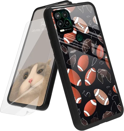 Vista 168 de Funda para Motorola Moto G Play 4G 2024 con protector de pantalla, parte trasera de vidrio templado + funda de silicona suave TPU absorción
