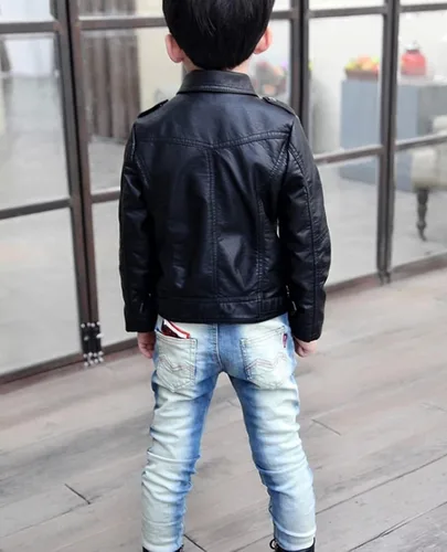 Vista 4 de LOKTARC Boys Girls Spring Motorcycle Faux Leather Jackets with Oblique Zipper