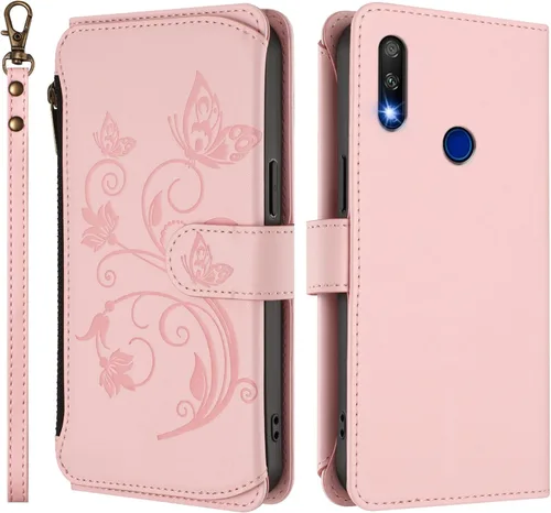 Vista 8 de Funda tipo cartera para Huawei Y9 Prime 2019, mariposa de piel sintética con cierre magnético, con soporte para 5 tarjetas, funda protectora a Negro