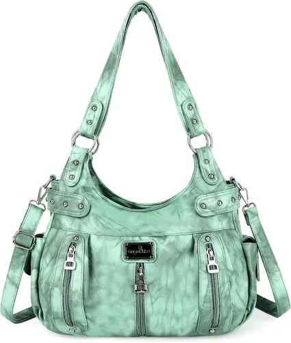 Vista 10 de Angelkiss Bolsos grandes y carteras para mujer de cuero sintético lavado tipo hobo, bandolera, bolso cruzado, bolso de hombro, bolso de mano