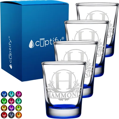 Vista 65 de Vaso de chupito personalizado con nombre de círculo elaborado de 2 onzas, parte inferior negra grabada con texto personalizado para regalos, bodas