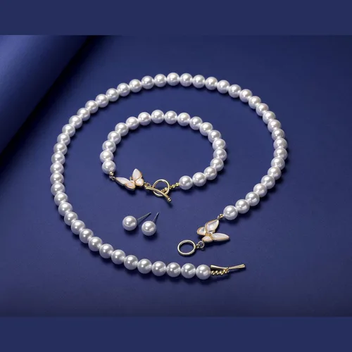 Vista 4 de la luen Pearl Necklace Set for Women,8mm Round Shell pearls Necklace Bracelet Earrings Jewelry for Mom Wife