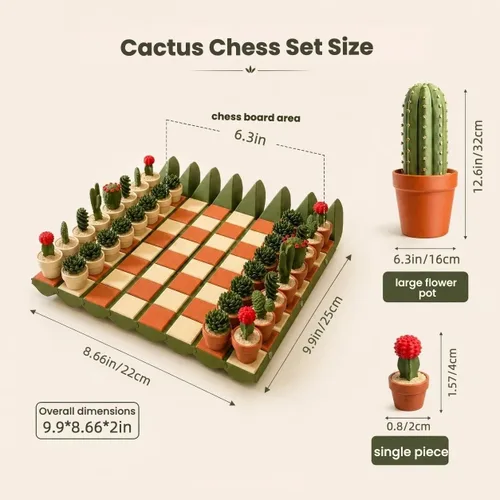 Vista 7 de Cactus Chess Set, 3D Printed Magnetic Chess Board, Roll Up Portable Travel Set, Easy Storage Novelty Chess Gift for Plant Lovers（Brown）