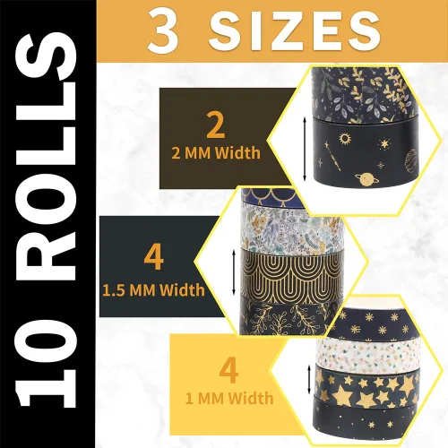 Vista 3 de CCINEE Cinta Washi de lámina dorada negra, cintas de enmascarar decorativas florales para diario de viñetas, álbumes de recortes, planificador