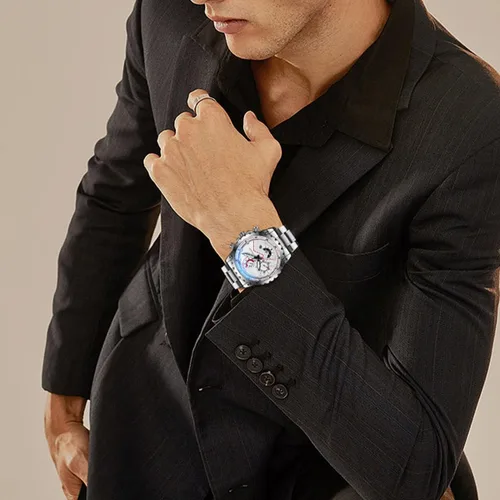 Vista 4 de Men's Fashion Stainless Steel Watches Quartz Watches Waterproof Chronograph Automatic Watch Wristwatches Stainsteel Steel Band Waterproof Watch