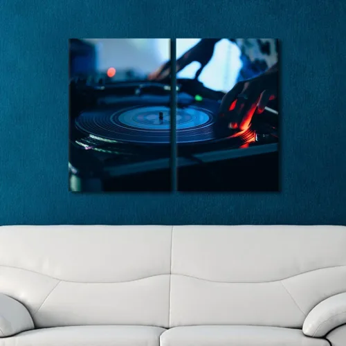 Vista 2 de Lienzo decorativo para pared, diseño de DJ Music Mixes the Track HD impreso en pinturas, 2 piezas, imágenes abstractas para sala de estar, obra