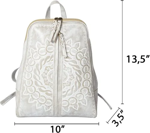 Vista 8 de Mochila para mujer, piel auténtica, bandolera de mano