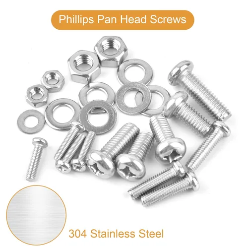 Vista 5 de VIGRUE 1148 tornillos de cabeza plana Phillips métricos, tuercas de perno, arandelas planas M2 M3 M4 M5 M6 Tornillos de máquina surtido, acero