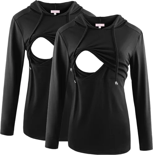 Vista 7 de Bhome Camisa de lactancia de manga larga con capucha para lactancia materna
