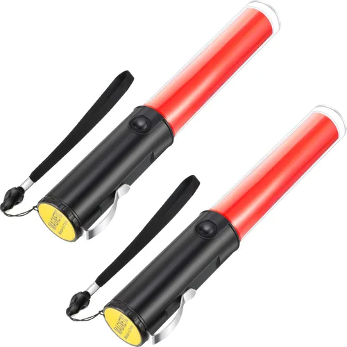 Vista 8 de Weewooday Paquete de 2 varitas de control de tráfico aéreo de seguridad de 11 pulgadas, varita LED de señal de tráfico linterna control de seguridad