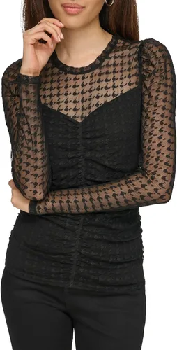 Vista 2 de Karl Lagerfeld Paris Blusa de manga larga de malla de pata de gallo para mujer