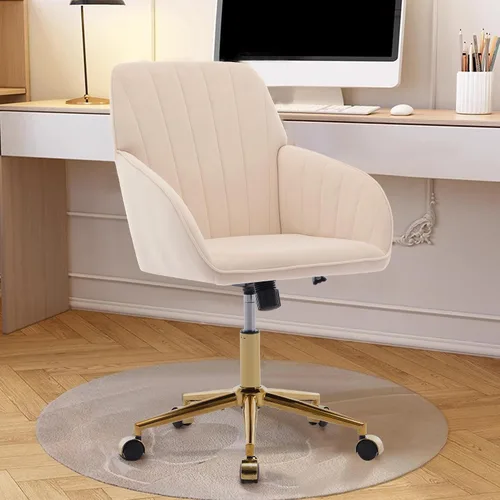 Vista 24 de Silla de escritorio de terciopelo para oficina en casa, bonita y cómoda silla giratoria de 360° con altura ajustable para adolescentes, mujeres