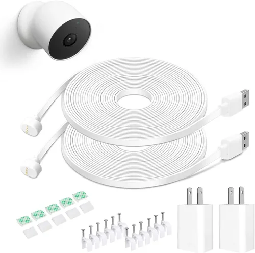 Vista 9 de DIANMU Cable de alimentación de 20 pies con adaptador para Google Nest Cam Blanco