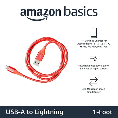 Vista 2 de Amazon Basics - Cable Lightning de nailon trenzado doble a USB, colección avanzada, cargador para iPhone certificado MFi
