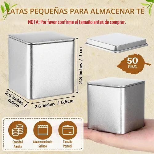 Vista 2 de Suclain - 50 latas de té de metal con tapa hermética para té suelto, color plateado, 8 onzas líquidas Plata