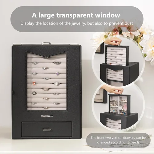 Vista 2 de Homde Organizador de joyas con ganchos transparentes para collares de ventana, regalo para mujeres, caja de joyería para collares, anillos, aretes
