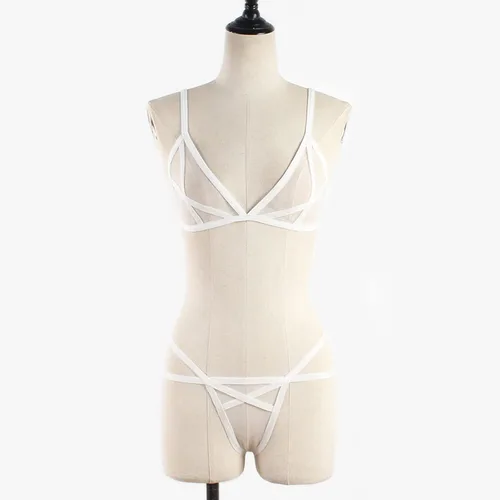 Vista 6 de Lencería sexy para mujer, brasier transparente sin forro, de malla transparente, sin relleno, brasier sin varillas