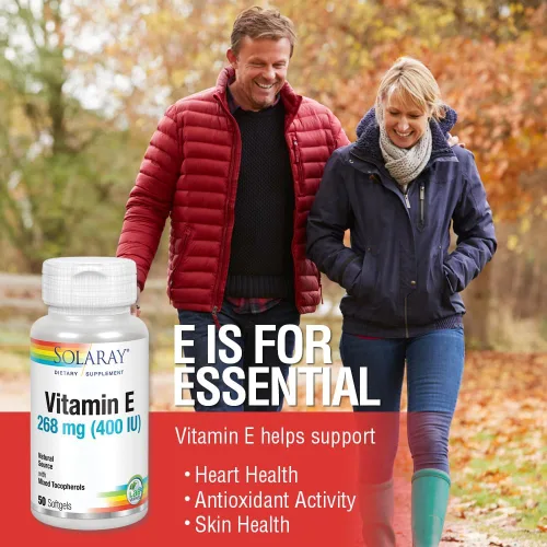 Vista 4 de SOLARAY Vitamina E d-alfa tocoferol 268mg (400 UI) Salud del corazón y la piel, apoyo de la actividad antioxidante (50 CT)