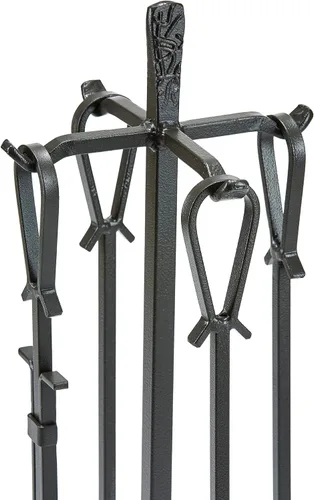 Vista 3 de Uniflame, F-1183 Olde World - Juego de 5 herramientas para chimenea con acabado de hierro con asas de bucle Loop Handles